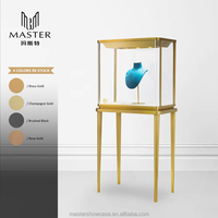 Vitrine haute MASTER en verre, cadre vertical en acier inoxydable doré, vitrine à bijoux en verre trempé, vitrine antivol