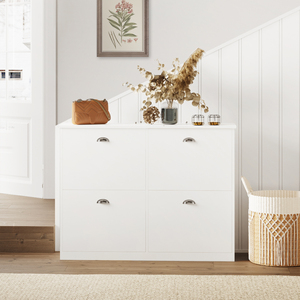 Wooden <strong>Slim</strong> Hidden Entry <strong>Shoe</strong> Cabinet, 4 Drawer Narrow Floor <strong>Cupboard</strong> for Home Foyer Hallway &amp; Bedroom Storage - Product Image 4