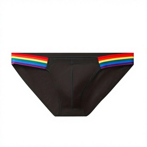 Men's Black Knitted <b>Boxer</b> Briefs Rainbow Waistband Mid-Rise Seamless Cotton Underwear Spandex Underwear Made in Bangladesh - Product Image 2