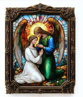 Vente en gros couleur fenêtre design ange religieux peinture à l'huile imprimé cadre photo décoration