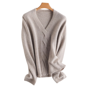 Pulls en tricot à col en V pour femmes, doux, légers, pull d'hiver décontracté, coupe ample, laine/cachemire, confortable et élégant - Product Image 1