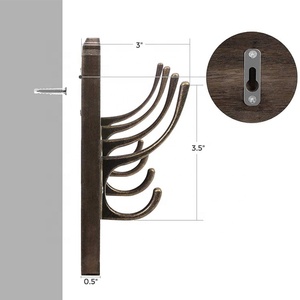 Perchero montado en la pared de madera marrón rústico de entrada con 4 ganchos dobles para pasillo - Product Image 6