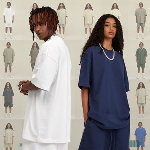 Ensemble de vêtements de marque pour homme avec logo personnalisé, été, 305 g/m², shorts décontractés, t-shirt à manches courtes, survêtement uni, 100 % coton, 2 pièces - Product Image 4