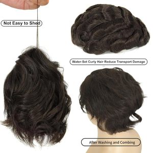 Topunique # Tupé Masculino de Encaje Marrón <span class=keywords><strong>Oscuro</strong></span>, 0.03mm Ultrafino, 130% <span class=keywords><strong>Cabello</strong></span> Brasileño Remy con Ondas Corporales, 24mm 70g-100g 8x10 - Product Image 5