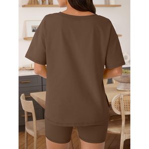 Womens Two Piece Lounge <b>Set</b> Short Sleeve V Neck Tops Shorts Matching Casual Spring Summer Outfits Breathable <b>Knitted</b> <b>Set</b> - Product Image 4