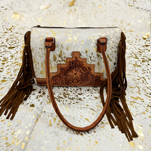 2026 Western Hair-On Cowhide Leather <b>Tote</b> <b>Bag</b> Hand-<b>Tooled</b> Floral Panel Fringe | Luxury Handmade Shoulder Handbag for Women Large - Product Image 1