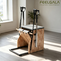 Chaise de Pilates Wunda portable en gros, en bois de caoutchouc détachable, pour entraînement de yoga, avec crochets réglables sur 4 niveaux, ressort musical en aluminium