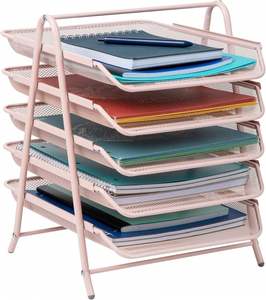 5 Tier <b>File</b> Tray Organizer Desk Paper <b>Document</b> Holder Desktop Storage for Office Home or School Organization Pink - Product Image 1