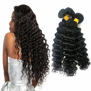 Wholesale virgin hair vendors, top grade unprocessed virgin deep wave brazilian human hair bundles with closure free sample