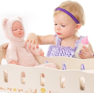 Muñeca de juguete de <span class=keywords><strong>madera</strong></span> para niñas de 18 pulgadas, <span class=keywords><strong>cuna</strong></span> educativa para bebés, <span class=keywords><strong>cuna</strong></span> mecedora, cama para jóvenes - Product Image 4