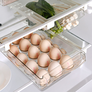 Organisateur de réfrigérateur Boîte de rangement d'oeufs Réfrigérateur <span class=keywords><strong>suspendu</strong></span> en plastique transparent Tiroir à oeufs coulissant réglable Porte-oeufs - Product Image 1