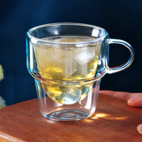 Mug en verre borosilicate à double paroi carré avec poignée, tasse en verre transparent isolée thermiquement pour café, latte, lait, thé