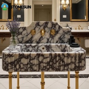 Lavabo a colonna StoneSun di lusso moderno in marmo italiano Calacatta Viola, lavabo da <span class=keywords><strong>bagno</strong></span> autoportante in marmo <span class=keywords><strong>per</strong></span> appartamento - Product Image 1