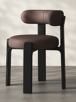 Chaise de salle à manger mobile en bois massif et cuir rembourré, style rétro français médiéval, dossier simple, luxe léger, mobilier de maison