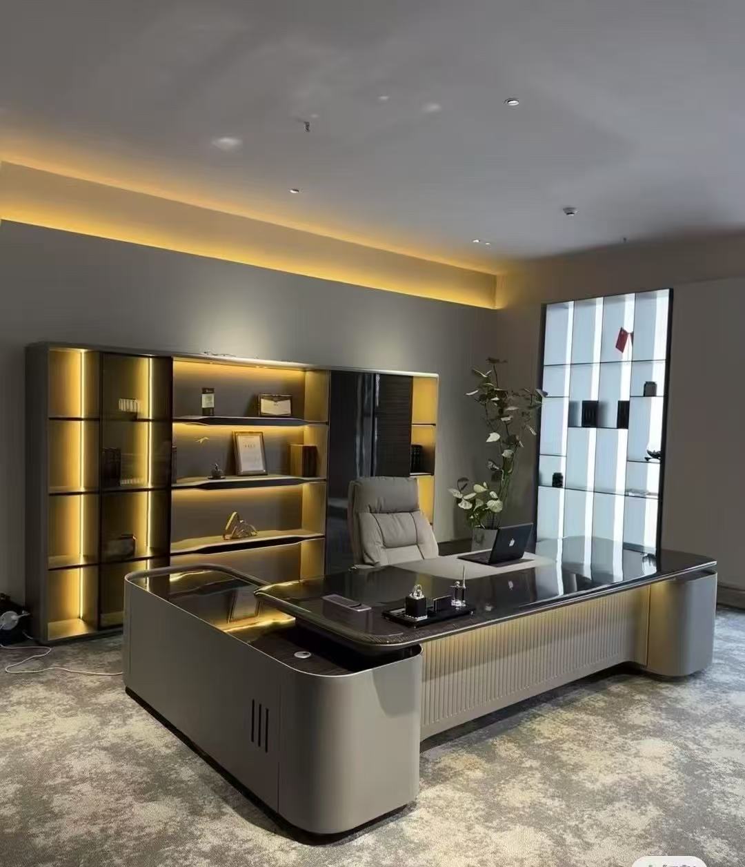 Silver-gray + glossy ebony veneer