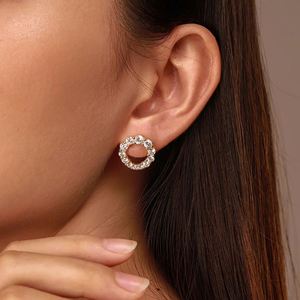 Dylam Classic 925 Sterling <b>Silver</b> Rhodium 18K Gold Plated Hallow Out Circle Round Shape 5A Zirconia <b>Stud</b> <b>Earrings</b> - Product Image 2
