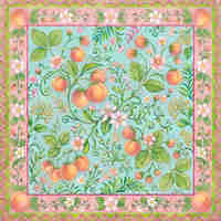 Tapis de jeu de mahjong américain à motif de fleurs de pêcher et de fruits frais, bordure rose, pour la décoration