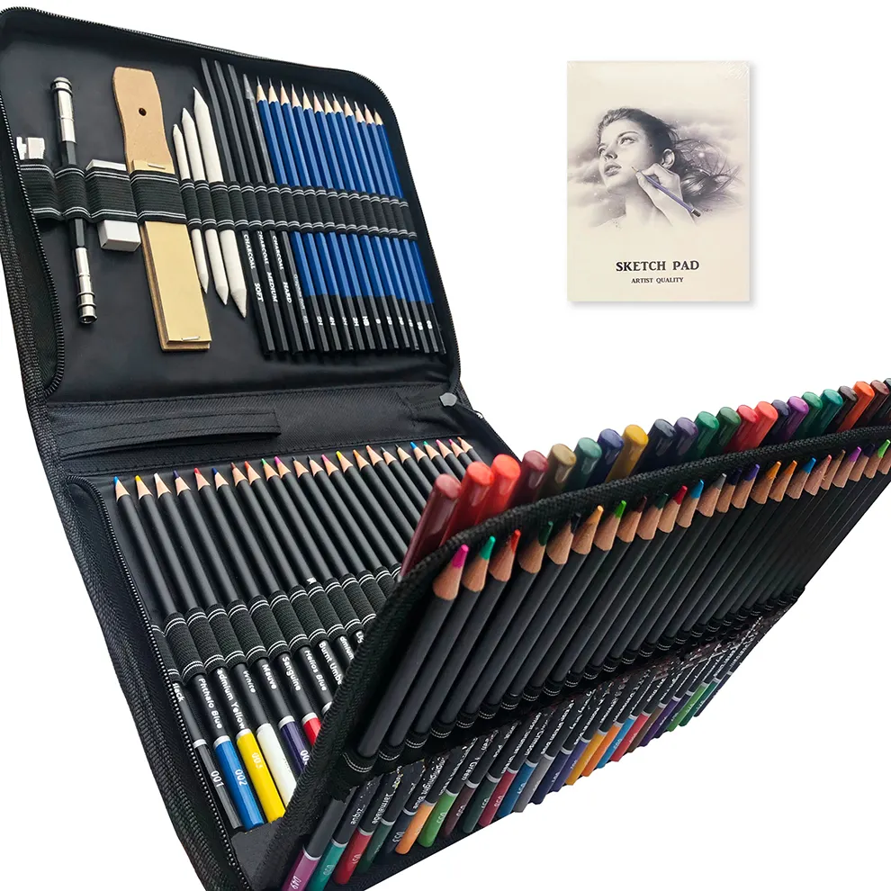 Heißer Verkauf auf Amazon Fabrik 95pcs Farbe Bleistift Zeichnung Kit Enthält 72 Farbige Bleistift in Nylon Zipper Fall