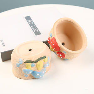 Pot de fleurs en céramique brûlée à la main, motif <span class=keywords><strong>champignon</strong></span> mignon, avec trous, pot ovale pour plantes succulentes, plante en pot - Product Image 3