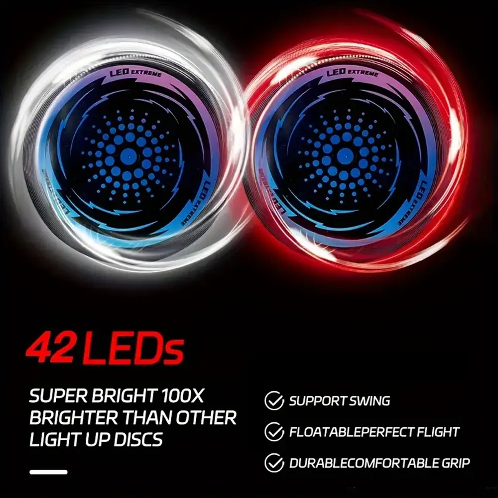 Disco volador de 42 LEDS iluminado en la oscuridad, agarre cómodo deporte al aire libre disco volador de playa con luz LED juego perfecto al aire libre