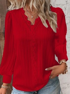 Camicette in pizzo slim fit da <span class=keywords><strong>donna</strong></span> a maniche lunghe con scollo a V, tinta unita, <span class=keywords><strong>taglie</strong></span> <span class=keywords><strong>forti</strong></span>, <span class=keywords><strong>abbigliamento</strong></span> femminile - Articolo caldo del momento - Product Image 5