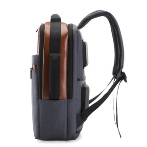 Sac à dos pour ordinateur portable homme avec port de chargement USB pour voyage et usage extérieur, garniture en cuir gris cuivre, imperméable, respirant et résistant à l'usure - Product Image 3