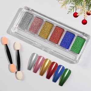 Poudre chromée pour ongles en gel, 6 couleurs, argent, or, rouge, bleu, vert, rose, effet miroir métallique, pigment pour ongles, poudre chromée - Product Image 1