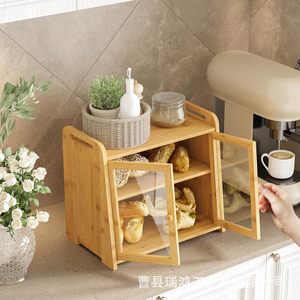 Boîte de rangement à pain en bambou à double couche avec porte en verre, organiseur de cuisine pour pain et légumes - Product Image 4