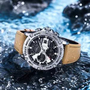 Reloj Deportivo para Hombre con Esfera de Aleación y Cristal, Analógico-Digital, de Cuarzo, Correa de Cuero, Resistente al Agua, Luminoso, Cronógrafo, Cronómetro, Alarma - Product Image 2