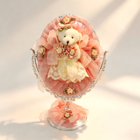 Miroir de Maquillage de Bureau Ours Adorable Rotatif à 360°, Miroir Cosmétique de Table Vintage en Dentelle, Ornement de Maison, Cadeau d'Anniversaire et de Mariage, Vente en Gros