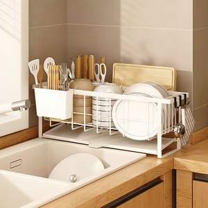 Escurridor de Platos de Doble Nivel para Fregadero de Cocina, Organizador de Almacenamiento con Filtro para Encimera de Borde <span class=keywords><strong>Estrecho</strong></span> - Product Image 2