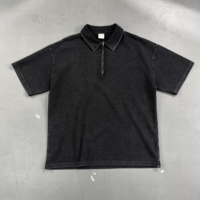 Kaos Polo Pria Streetwear Mewah Berbahan Katun Tebal Rajutan Waffle dengan Logo Kustom Grosir, Vintage Batik Acid Wash, dan Ritsleting