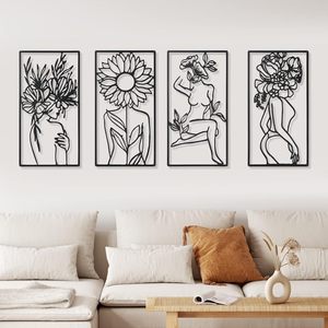 Modern Home Wall Hanging Art Decoration Elegant Four Piece Minimalist Abstract Female <b>Figure</b> Custom Metal Linear <b>Figure</b> Wall - Product Image 5