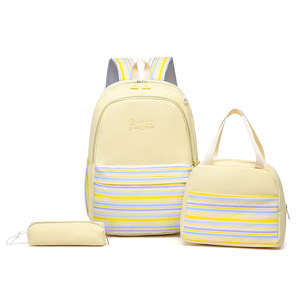 Large Capacity Three-Piece Set Ethnic Striped <b>Backpack</b> Female Students Waterproof Cartoon Literary Combination Fresh New Design - Product Image 1