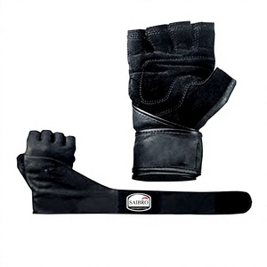Pure Black Color Sports Half-Finger Leather <b>Gloves</b> for Weight Lifting Gym Fitness Workout With Wrist Wraps Customized Unisex - Product Image 3
