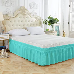 Set Rok Tempat Tidur 15 Inci, Rok Bungkus Sekitar Elastis, Rok Tempat Tidur Warna Solid Pastoral Ganda/Penuh/Queen/ King 15 Inci