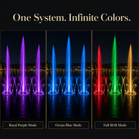 Fontaine à jet d'eau super haute pression programmable avec laser RGB grand format, IP68, en acier inoxydable 304, contrôle IA, CE RoHS, OEM, pour lacs, parcs, hôtels, extérieur