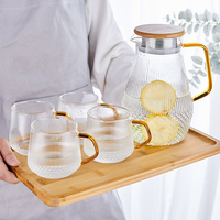 Pichet en verre résistant à la chaleur avec couvercle en plastique Carafe à eau avec poignée Pichet à boisson pour jus de fruits maison et thé glacé