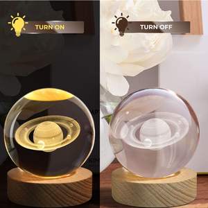 Venta al por Mayor de Lámparas de Noche con Bola de Cristal 3D de 6CM, Base de Madera, Decoración Luminosa, Luces LED, Decoración para el Hogar y Escritorio - Product Image 4