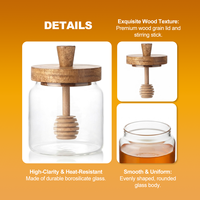 Pot de stockage en verre borosilicate pour miel 400 ml (13,53 oz) avec couvercle en bois, boîte hermétique pour café et thé, organisateur de garde-manger