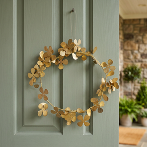 Couronne de fleurs en métal doré, guirlande décorative ronde faite à la main, style glamour, ornement de Noël non éclairé, emballage en une seule pièce - Product Image 5