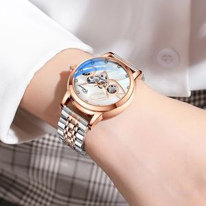 Vente en gros, Logo personnalisé de marque, Tourbillon à <span class=keywords><strong>remontage</strong></span> automatique <span class=keywords><strong>mécanique</strong></span> de luxe, cadran coquille lumineux femmes mode montres automatiques - Product Image 5