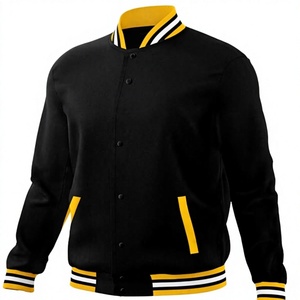 High Quality Eco-friendly Vintage Black Bomber <b>Jacket</b> for <b>Men</b> Women Yellow <b>White</b> Trim Button Closure Regular Fit Winter Casual - Product Image 6