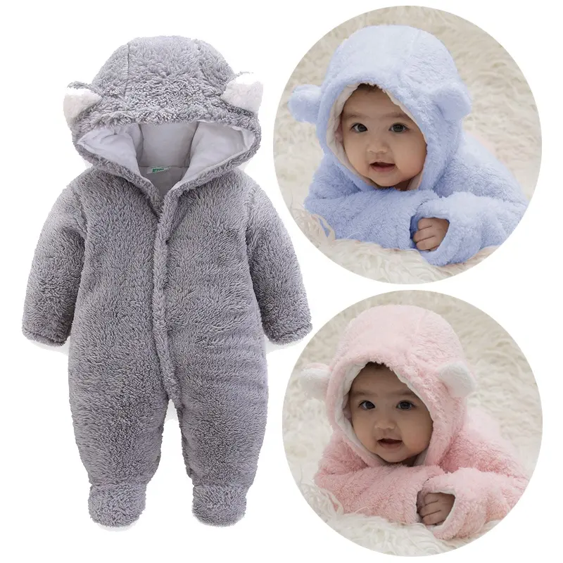 Bebek tulum bebek kışlık mont 3 6 9 ay yenidoğan Snowsuit oyuncak ayı kabarık Bodysuit polar pijama kadife tulum