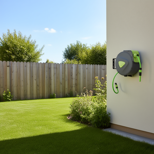 Enrouleur de tuyau d'arrosage mural rétractable automatique vert 65,6 pieds 1/2 pouce en PVC pour système de rangement de tuyau de jardin - Product Image 2