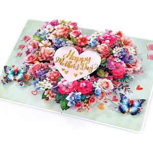 Flowers Heart Mother's Day 3D Pop-Up Greeting Card for Mom <b>Wife</b> Mam Gift Paper 4 Color Digital Printing Gold Stamping - Product Image 2