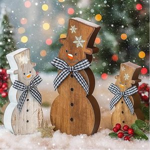 Juego de Figuras de Muñecos de Nieve de Madera con Acabado Natural, Decoración Navideña para Interiores, Adorno para Sala de Estar, Forma de Muñeco de Dibujos Animados - Product Image 1