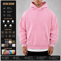 Hoodie Pria Regular Fit Heavyweight Model Robek Desain Kustom Panjang Dengan Saku Polos Berwarna Solid Untuk Musim Dingin