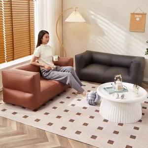 Canapé rectangulaire moderne en bois avec rembourrage en éponge, revêtement en similicuir, design simple à accoudoirs droits, style nordique, ensemble pour salon et villa - Product Image 2