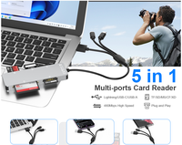 Lecteur de cartes multi-fonctions 5 en 1 SD TF CF MS XD pour smartphone, adaptateur USB A et USB C pour carte mémoire